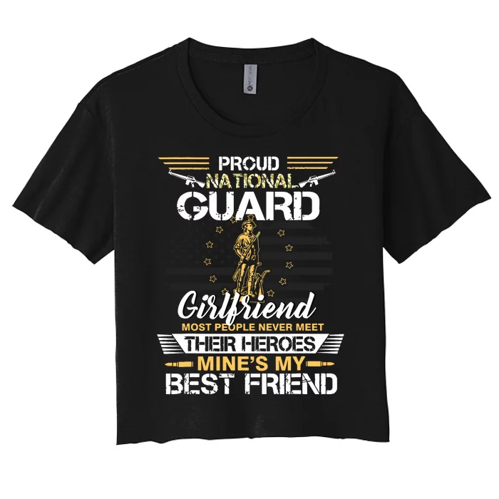 Proud Army National Guard Girlfriend Flag Shirts Us Military Women's Crop Top Tee