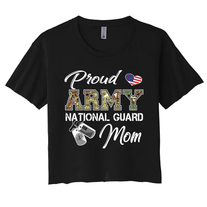 Proud Army National Guard Mom Us Flag Dog Tag Women's Crop Top Tee