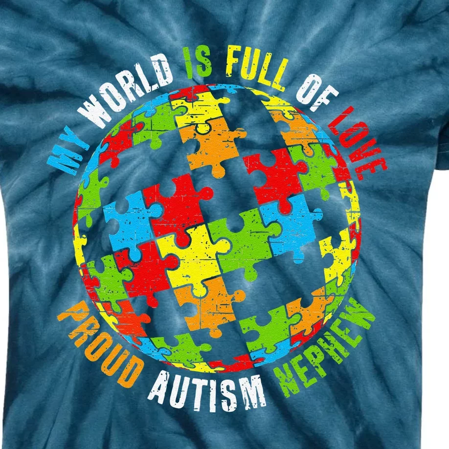 Proud Autism Nephew Puzzle World Awareness Kids Tie-Dye T-Shirt