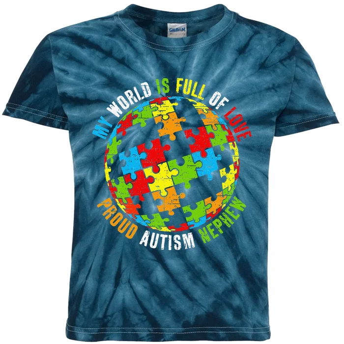 Proud Autism Nephew Puzzle World Awareness Kids Tie-Dye T-Shirt