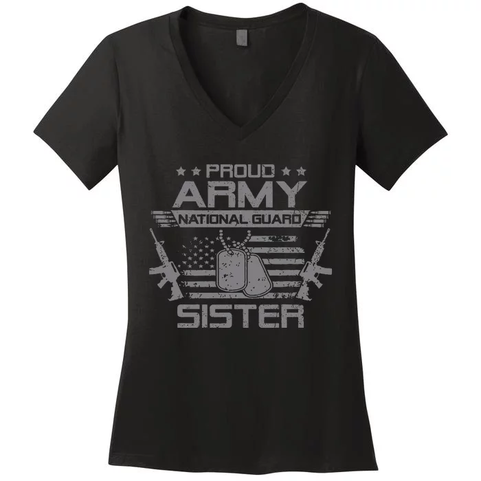 Proud Army National Guard Sister Flag Usa Military Veteran Women's V-Neck T-Shirt