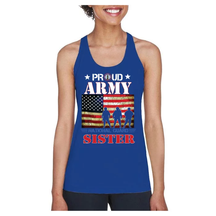 Proud Army National Guard Sister Us Flag Gift Patriotic Day Women's Racerback Tank