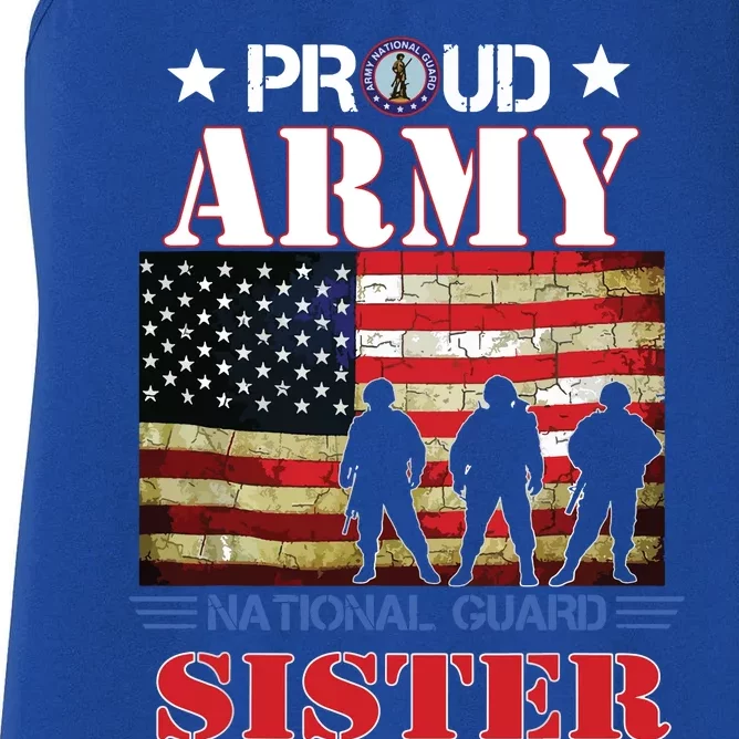 Proud Army National Guard Sister Us Flag Gift Patriotic Day Women's Racerback Tank