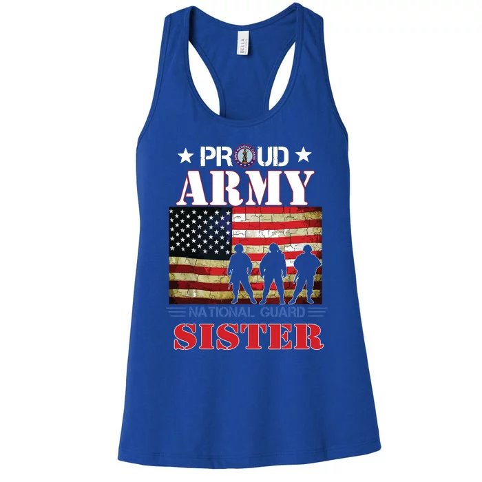 Proud Army National Guard Sister Us Flag Gift Patriotic Day Women's Racerback Tank