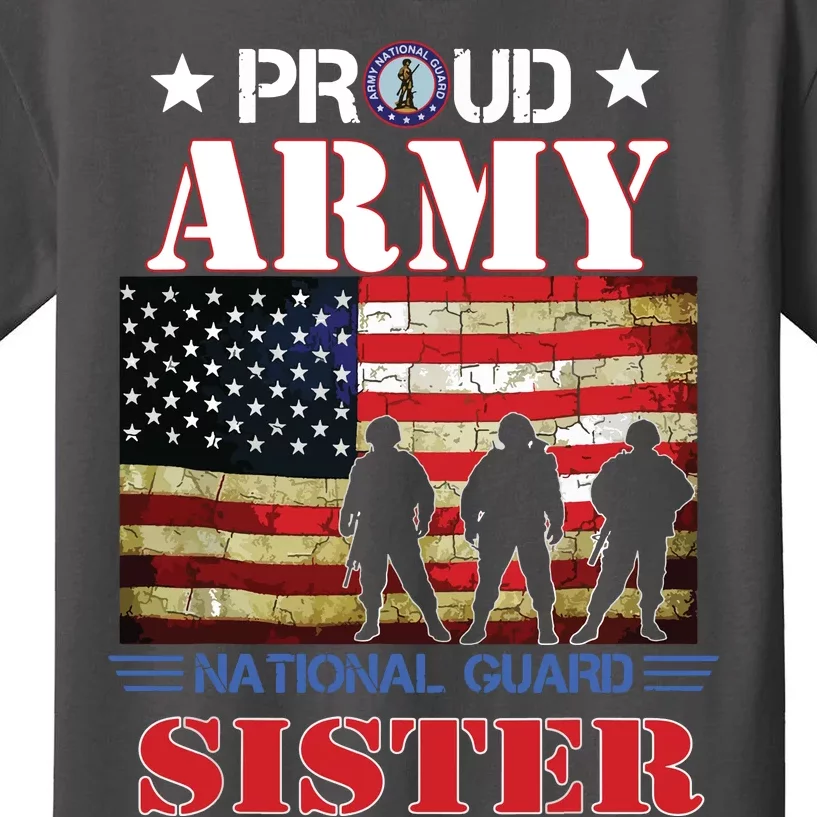 Proud Army National Guard Sister Us Flag Gift Patriotic Day Kids T-Shirt