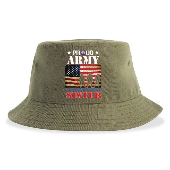 Proud Army National Guard Sister Us Flag Gift Patriotic Day Sustainable Bucket Hat