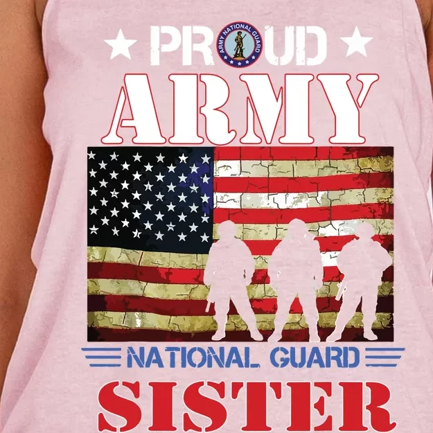 Proud Army National Guard Sister Us Flag Gift Patriotic Day Women's Knotted Racerback Tank