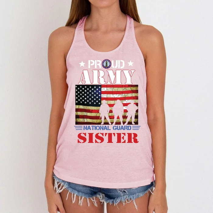 Proud Army National Guard Sister Us Flag Gift Patriotic Day Women's Knotted Racerback Tank