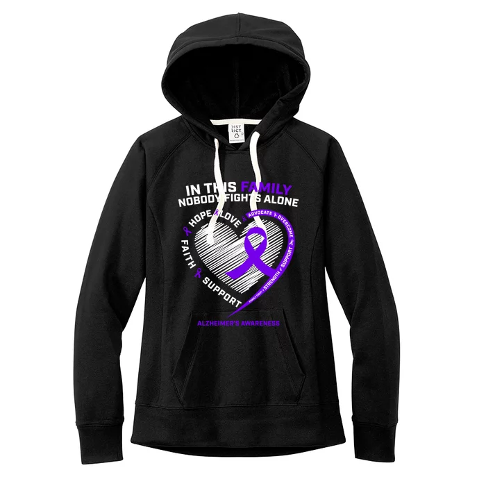 Purple Alzheimers Nobody Fights Alone Alzheimers Awareness Gift Women's Fleece Hoodie