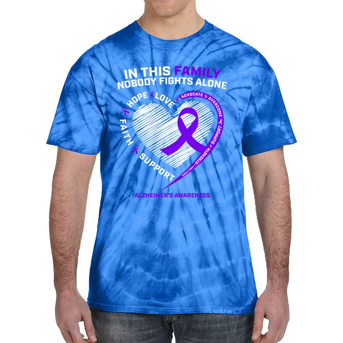 Purple Alzheimers Nobody Fights Alone Alzheimers Awareness Gift Tie-Dye T-Shirt