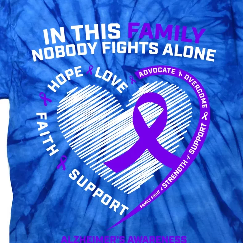 Purple Alzheimers Nobody Fights Alone Alzheimers Awareness Gift Tie-Dye T-Shirt