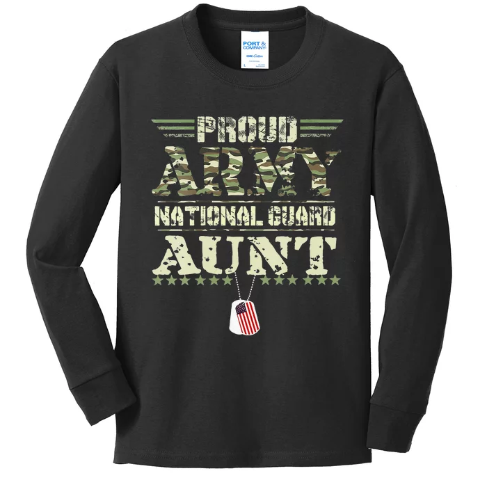 Proud Army National Guard Aunt USA Military Veteran Kids Long Sleeve Shirt