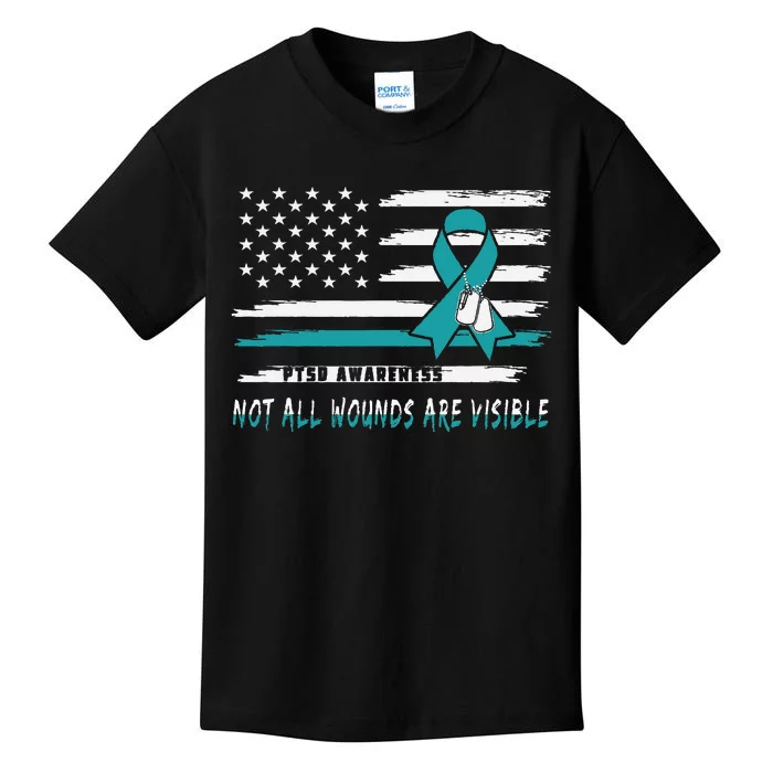 PTSD Awareness Not All Wounds Are Visible Teal Suicide Kids T-Shirt