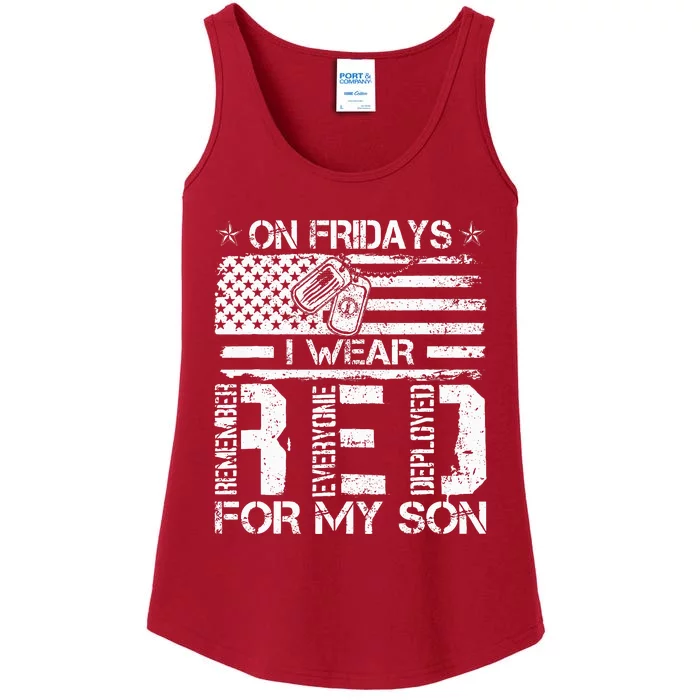 Proud Army National Guard Mom On Fridays I We Wear Red Ladies Essential Tank