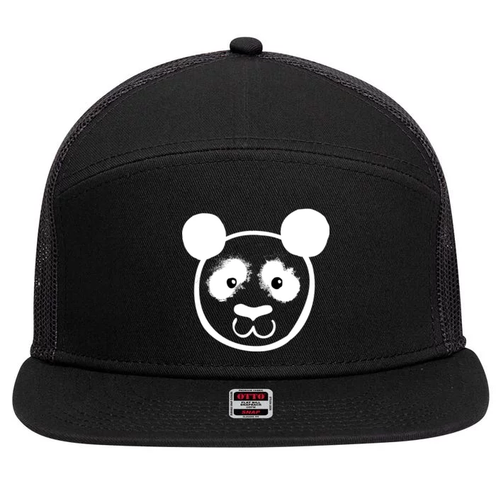 Panda Bear Face Silhouette 7 Panel Mesh Trucker Snapback Hat