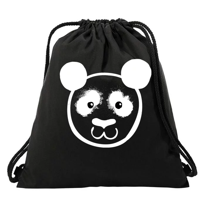 Panda Bear Face Silhouette Drawstring Bag