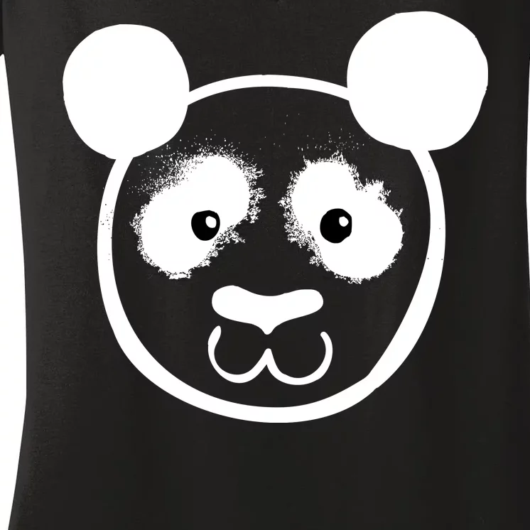 Panda Bear Face Silhouette Women's V-Neck T-Shirt