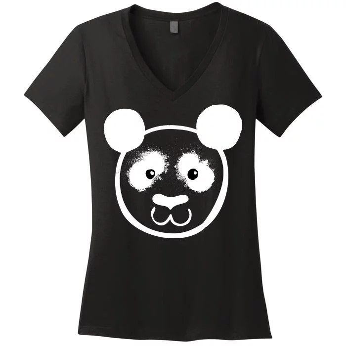 Panda Bear Face Silhouette Women's V-Neck T-Shirt