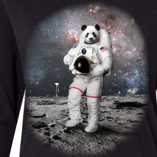 Panda In Space Astronaut Womens Cotton Relaxed Long Sleeve T-Shirt