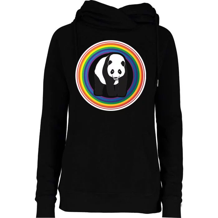 Panda Rainbow Womens Funnel Neck Pullover Hood