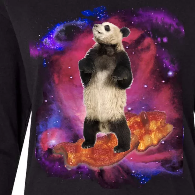 Panda Surfing Bacon In Space Womens Cotton Relaxed Long Sleeve T-Shirt