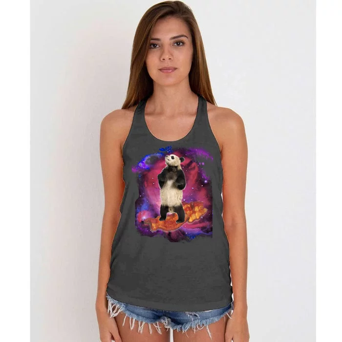 Panda Surfing Bacon In Space Women's Knotted Racerback Tank