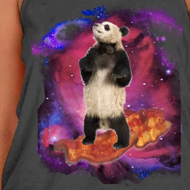 Panda Surfing Bacon In Space Women's Knotted Racerback Tank