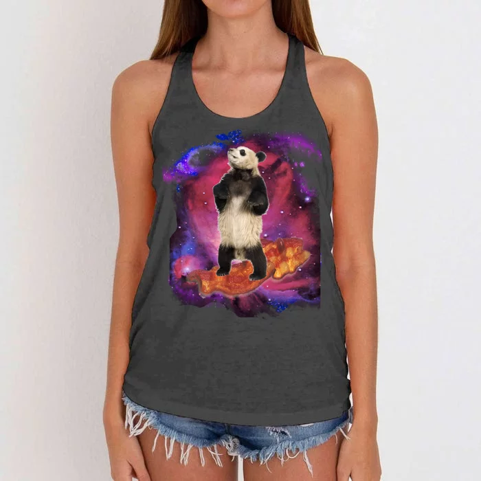 Panda Surfing Bacon In Space Women's Knotted Racerback Tank