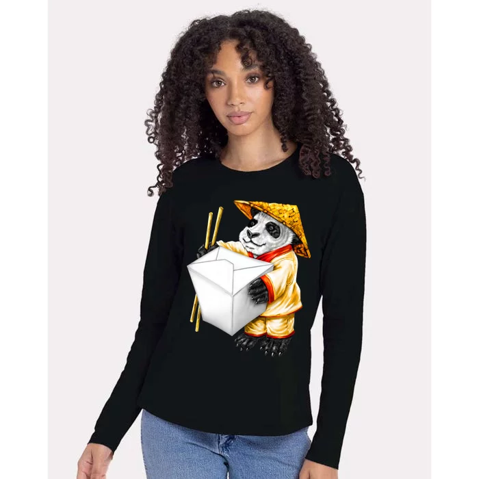 Panda Takeout Womens Cotton Relaxed Long Sleeve T-Shirt