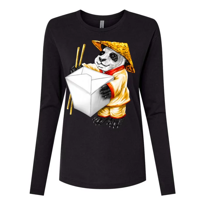 Panda Takeout Womens Cotton Relaxed Long Sleeve T-Shirt