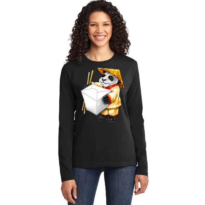 Panda Takeout Ladies Long Sleeve Shirt