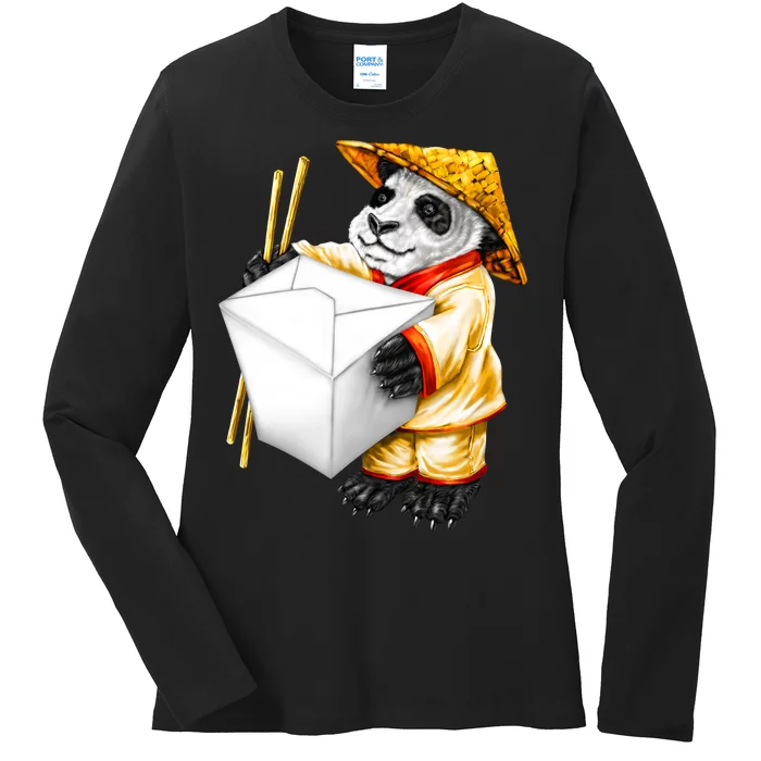 Panda Takeout Ladies Long Sleeve Shirt