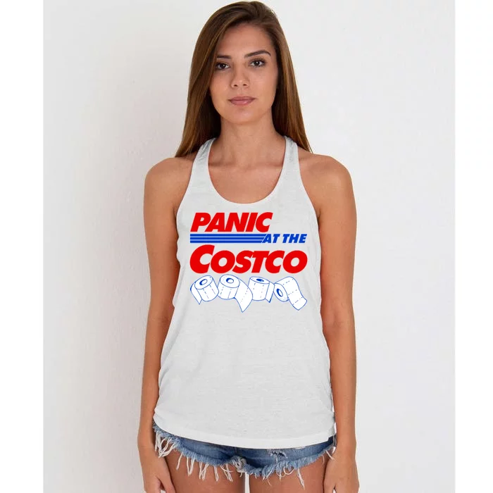 Panic At The Costco Toilet Paper Virus Pandemic Women's Knotted Racerback Tank