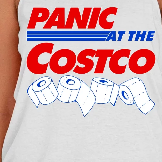 Panic At The Costco Toilet Paper Virus Pandemic Women's Knotted Racerback Tank