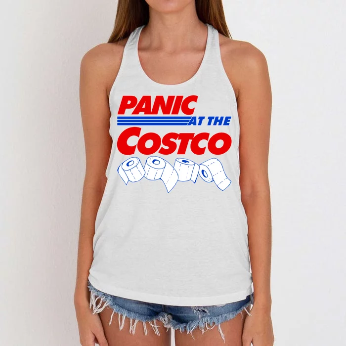 Panic At The Costco Toilet Paper Virus Pandemic Women's Knotted Racerback Tank