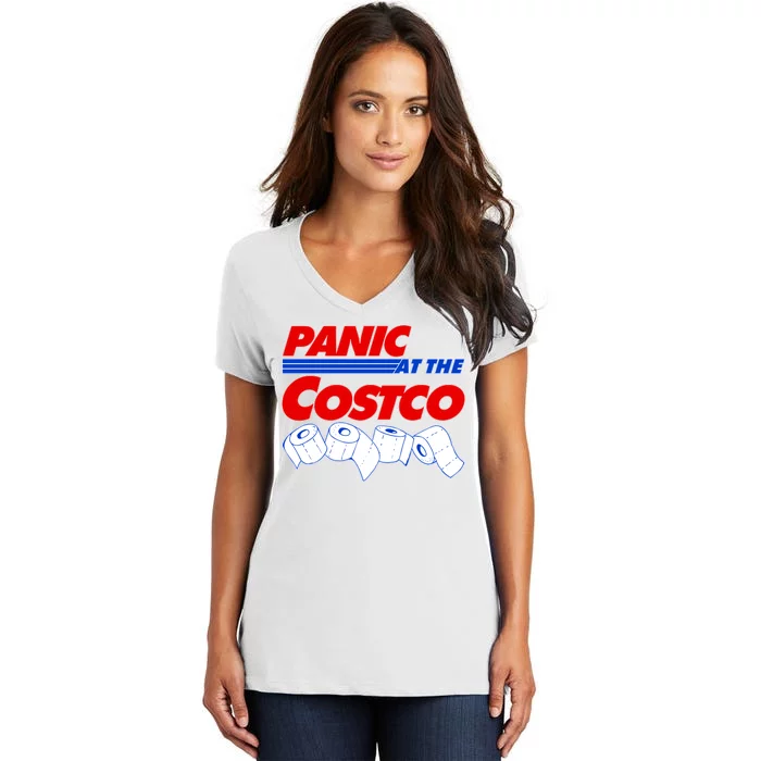 Panic At The Costco Toilet Paper Virus Pandemic Women's V-Neck T-Shirt