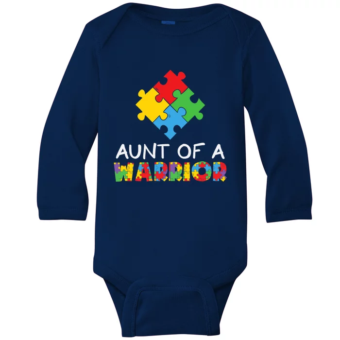 Proud Aunt Of A Warrior Autism Awareness, Wo Auntie Gift Baby Long Sleeve Bodysuit