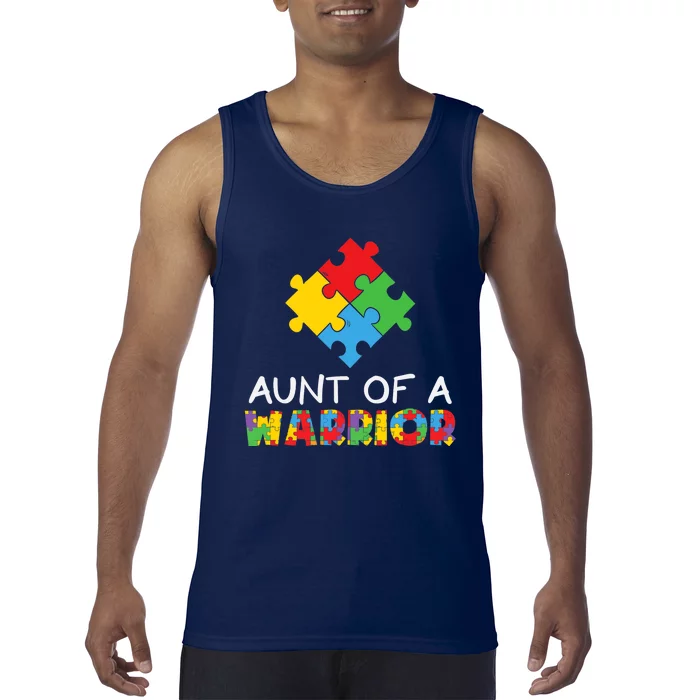 Proud Aunt Of A Warrior Autism Awareness, Wo Auntie Gift Tank Top