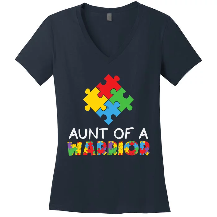 Proud Aunt Of A Warrior Autism Awareness, Wo Auntie Gift Women's V-Neck T-Shirt