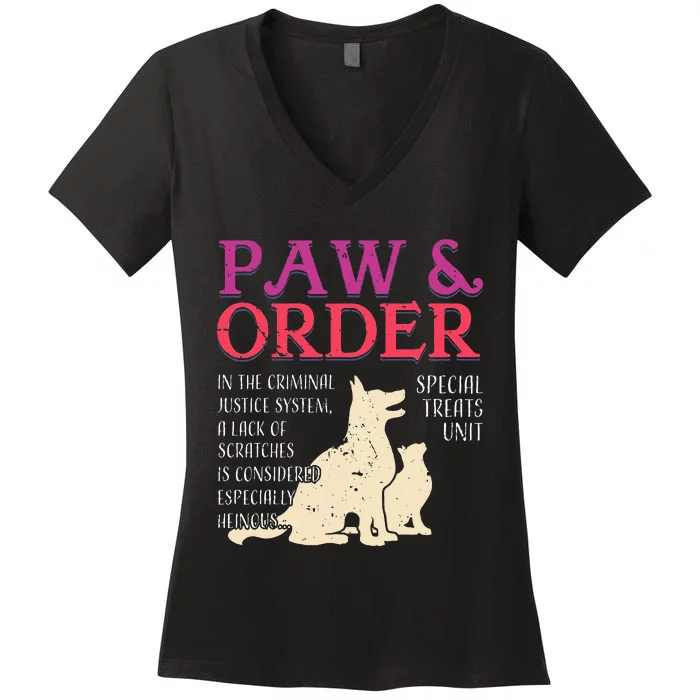 Paw And Order Special Feline Unit Pets Training Dog Cat Women's V-Neck T-Shirt