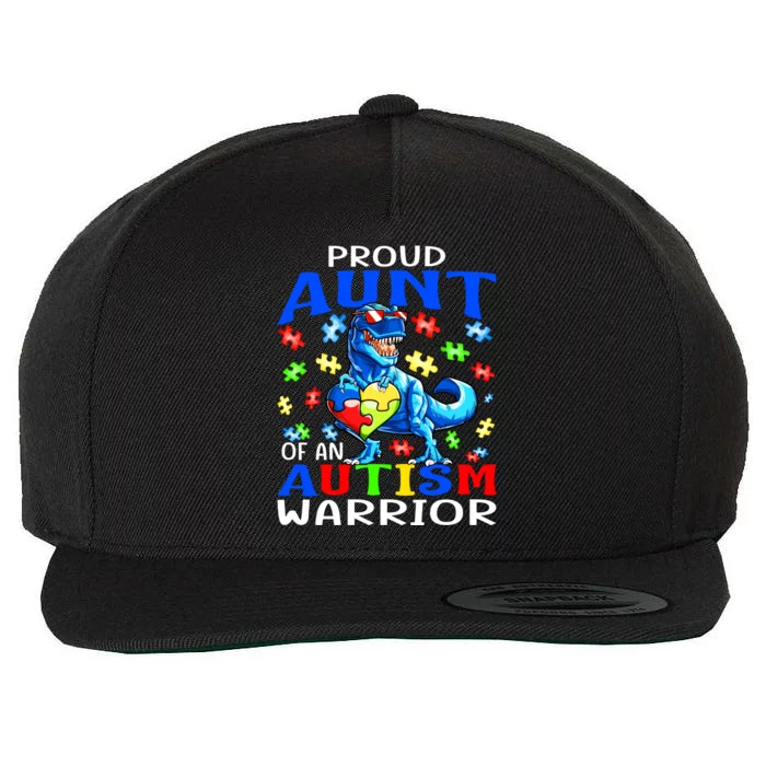 Proud Aunt Of An Autism Warrior Dinosaur Cute Gift Wool Snapback Cap