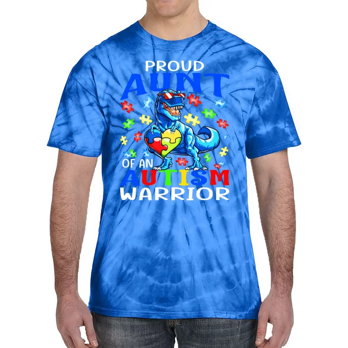 Proud Aunt Of An Autism Warrior Dinosaur Cute Gift Tie-Dye T-Shirt