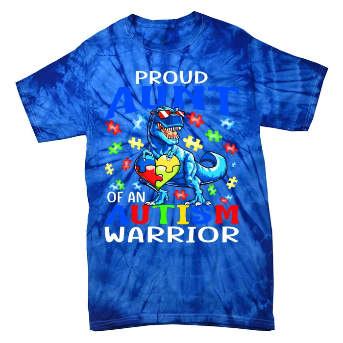 Proud Aunt Of An Autism Warrior Dinosaur Cute Gift Tie-Dye T-Shirt