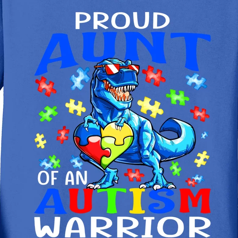 Proud Aunt Of An Autism Warrior Dinosaur Cute Gift Kids Long Sleeve Shirt