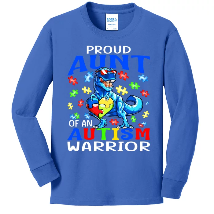 Proud Aunt Of An Autism Warrior Dinosaur Cute Gift Kids Long Sleeve Shirt