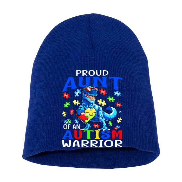 Proud Aunt Of An Autism Warrior Dinosaur Cute Gift Short Acrylic Beanie