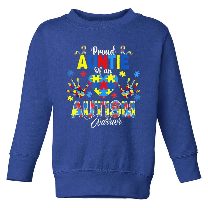 Proud Auntie of an Autism Awareness Ribbons Puzzle Hands Toddler Sweatshirt