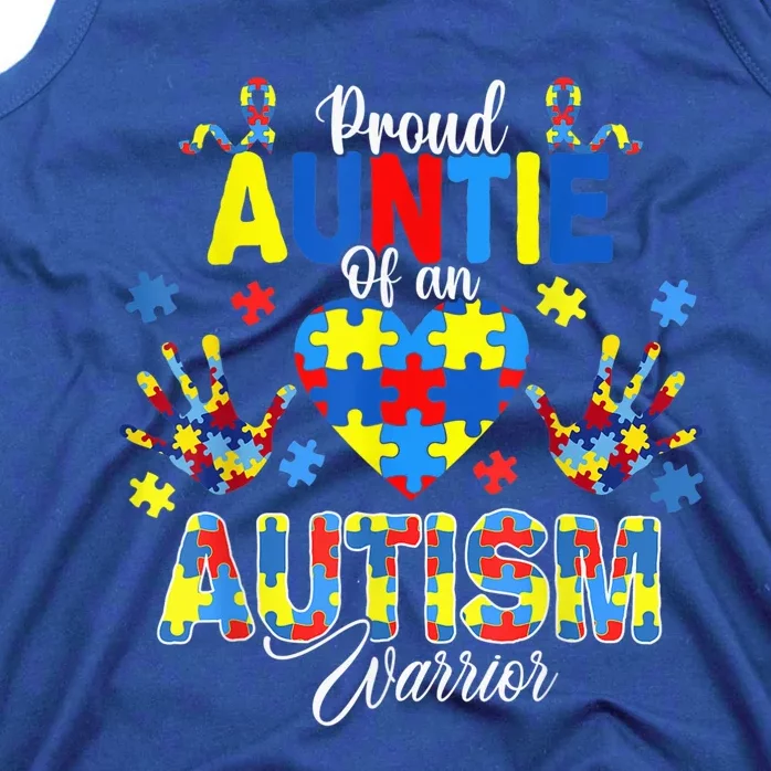 Proud Auntie of an Autism Awareness Ribbons Puzzle Hands Tank Top