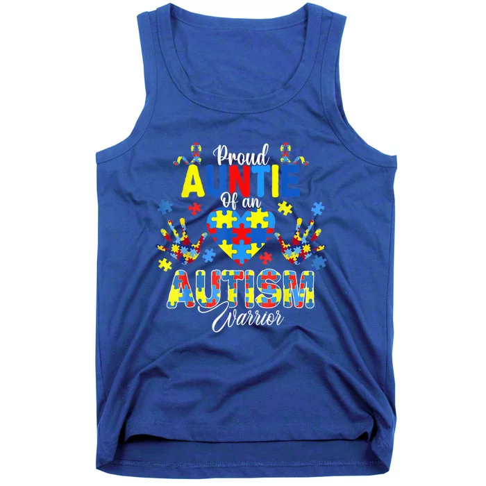 Proud Auntie of an Autism Awareness Ribbons Puzzle Hands Tank Top