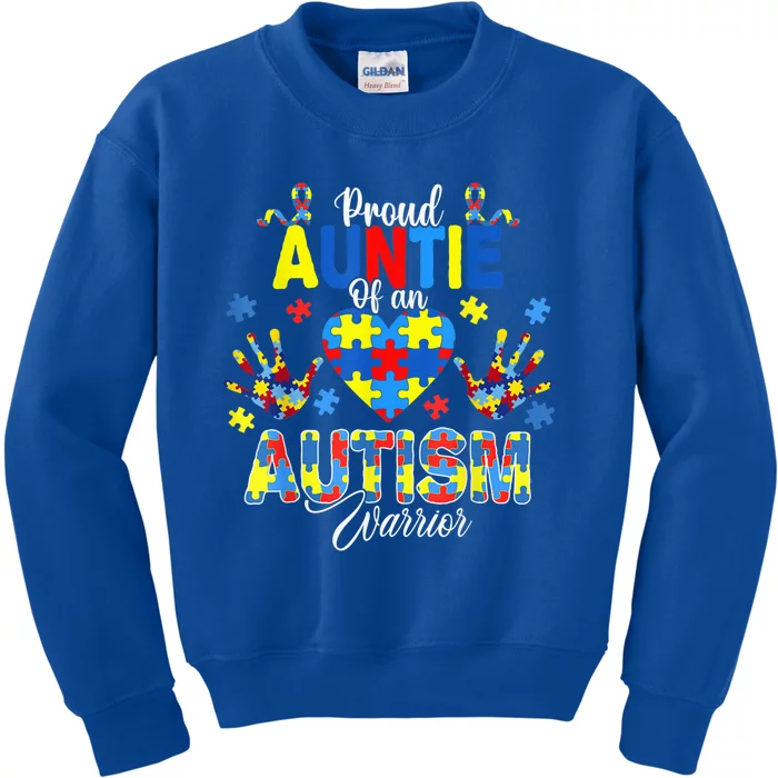 Proud Auntie of an Autism Awareness Ribbons Puzzle Hands Kids Sweatshirt